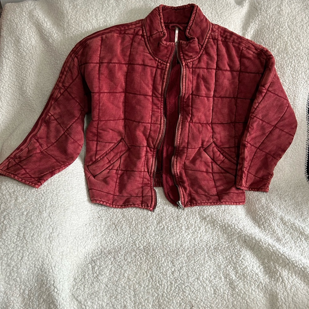 Free People Womens Red Dolman Quilted Knit Jacket